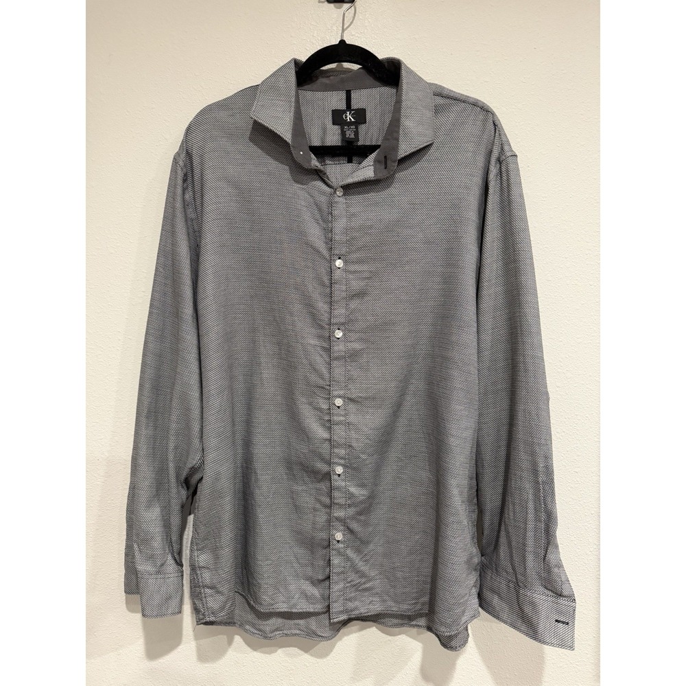 Calvin Klein Shirt Men Size XL Gray Slim Casual Button Down‎ Business Preppy